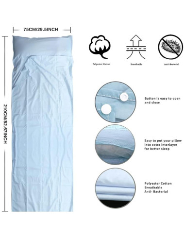 Forro de Saco de Dormir OTDEST Azul 210x160 cm Ligero y Compacto