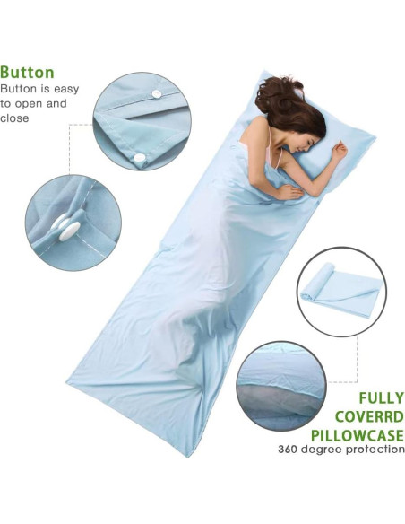 Forro de Saco de Dormir OTDEST Azul 210x160 cm Ligero y Compacto