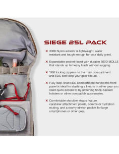 Mochila Táctica Vertx Siege 25L - Nylon Duradero, Negro 2