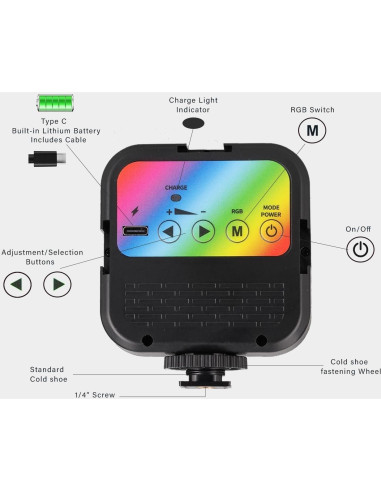 Luz de Video RGB Portátil Digital Nc con 70 LED y Batería 2000mAh
