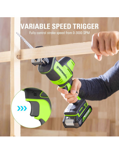 Sierra Recíproca Inalámbrica Greenworks 24V 2.0Ah Sin Escobillas