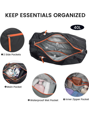 Bolsa de Deporte G4Free 40L con Compartimento Húmedo - Negro