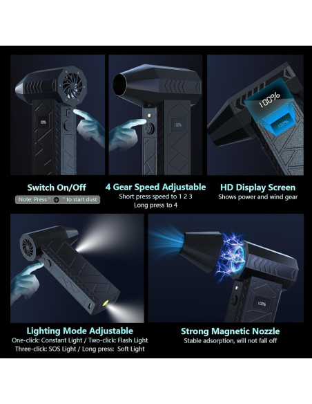 Soplador de Aire Comprimido DEGGE DG008-B 10000mAh 4 Velocidades