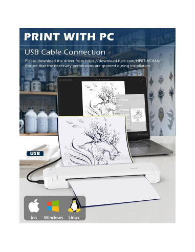 Impresora de Plantillas de Tatuajes HPRT MT866 - Bluetooth, 300DPI