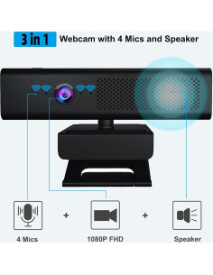 Cámara Web 1080P HD CofunKool H720 3-en-1 con Altavoz y Micrófonos 2