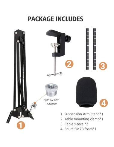 Brazo de Micrófono Ajustable Sunmon para Shure SM7B con Filtro Antipop