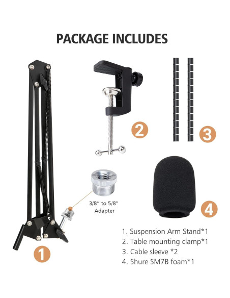 Brazo de Micrófono Ajustable Sunmon para Shure SM7B con Filtro Antipop
