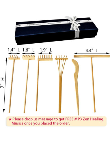 Juego de Rastrillos Zen de Bambú 6PCS - Herramientas de Jardín