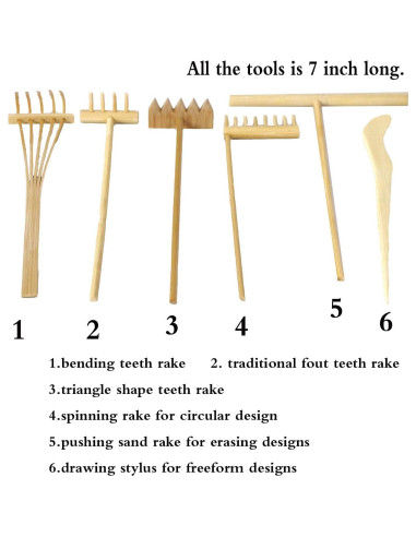 Juego de Rastrillos Zen de Bambú 6PCS - Herramientas de Jardín