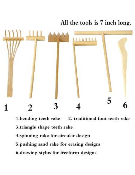 Juego de Rastrillos Zen de Bambú 6PCS - Herramientas de Jardín