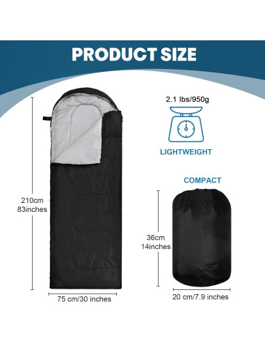 24 Sacos de Dormir VitalCozy 210x76 cm Impermeables Livianos