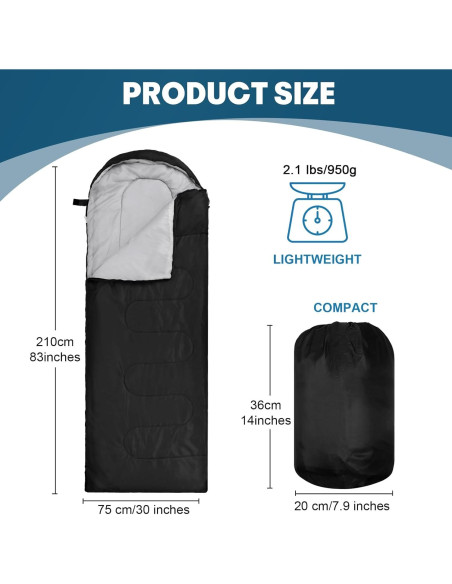24 Sacos de Dormir VitalCozy 210x76 cm Impermeables Livianos