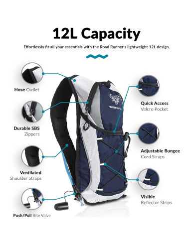 Mochila de Hidratación Water Buffalo 12L con Bolsa de 2L Azul