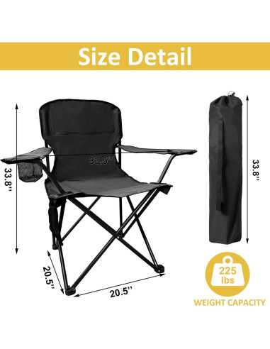 Silla de Camping Plegable VOYSIGN Negra con Portavasos 102kg