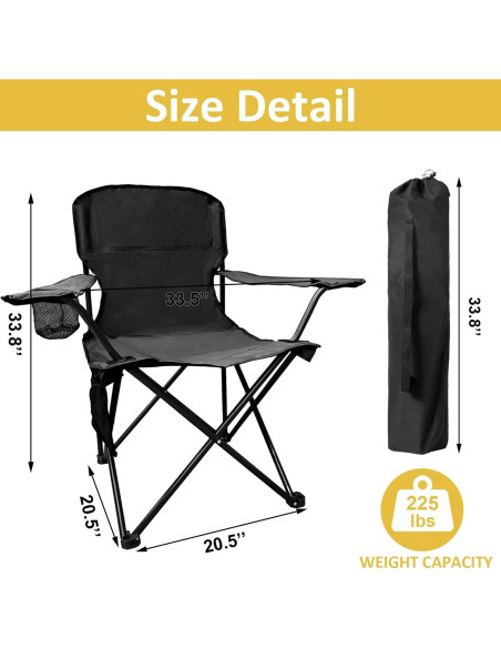 Silla de Camping Plegable VOYSIGN Negra con Portavasos 102kg
