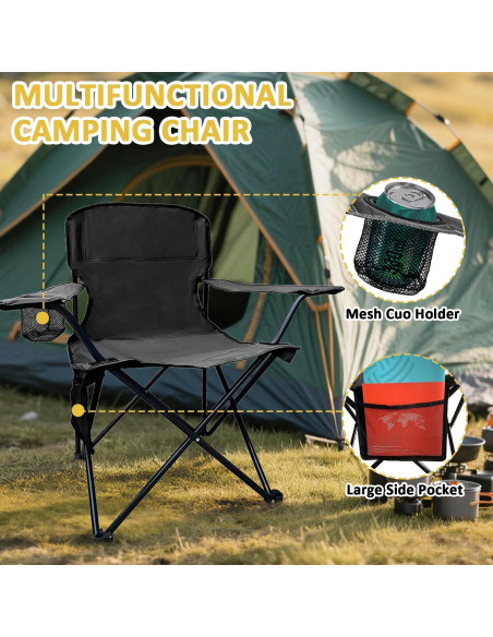 Silla de Camping Plegable VOYSIGN Negra con Portavasos 102kg