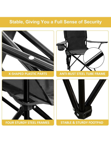 Silla de Camping Plegable VOYSIGN Negra con Portavasos 102kg