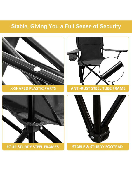 Silla de Camping Plegable VOYSIGN Negra con Portavasos 102kg