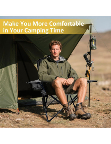 Silla de Camping Plegable VOYSIGN Negra con Portavasos 102kg