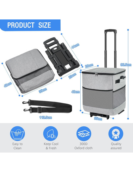 Enfriador Rodante Suave ZHJINGYU 40L Plegable con Ruedas