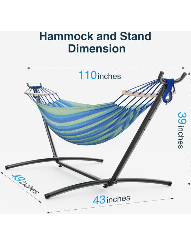 Hamaca Doble ANAGOO Portátil 227 kg Azul Ancho para 2 Personas