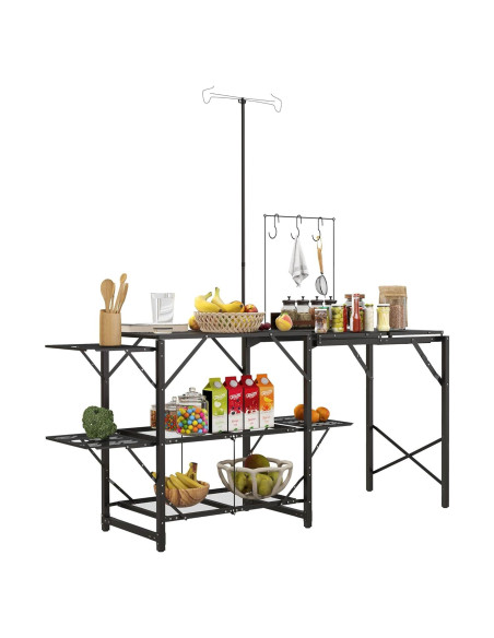 Mesa de Cocina Plegable Genérico para Camping con Estantes y Soporte de Luz Mesa de Cocina Plegable Genérico para Camping con Estantes y Soporte de Luz