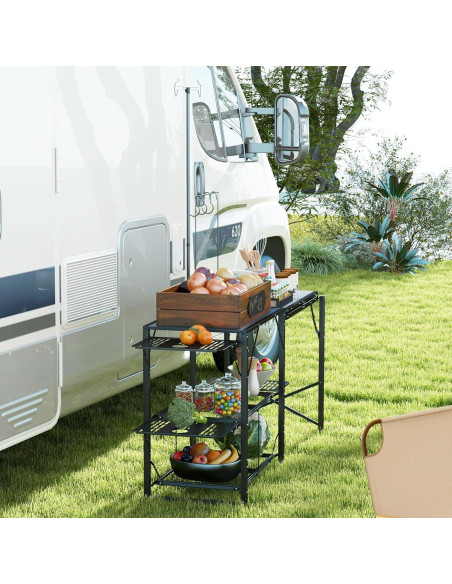 Mesa de Cocina Plegable Genérico para Camping con Estantes y Soporte de Luz Mesa de Cocina Plegable Genérico para Camping con Estantes y Soporte de Luz