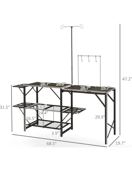 Mesa de Cocina Plegable Genérico para Camping con Estantes y Soporte de Luz Mesa de Cocina Plegable Genérico para Camping con Estantes y Soporte de Luz