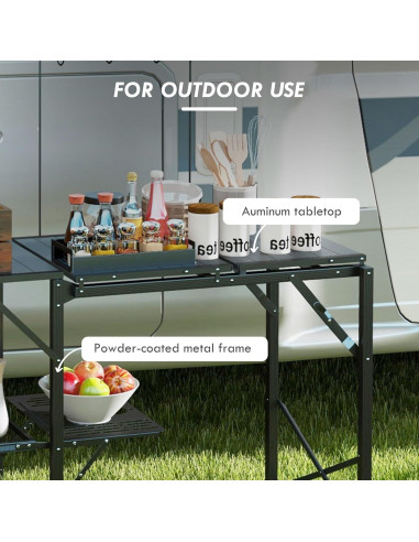 Mesa de Cocina Plegable Genérico para Camping con Estantes y Soporte de Luz