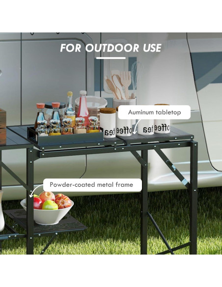 Mesa de Cocina Plegable Genérico para Camping con Estantes y Soporte de Luz Mesa de Cocina Plegable Genérico para Camping con Estantes y Soporte de Luz