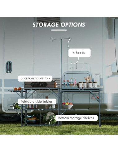 Mesa de Cocina Plegable Genérico para Camping con Estantes y Soporte de Luz