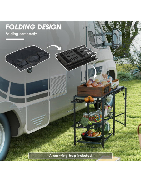 Mesa de Cocina Plegable Genérico para Camping con Estantes y Soporte de Luz Mesa de Cocina Plegable Genérico para Camping con Estantes y Soporte de Luz