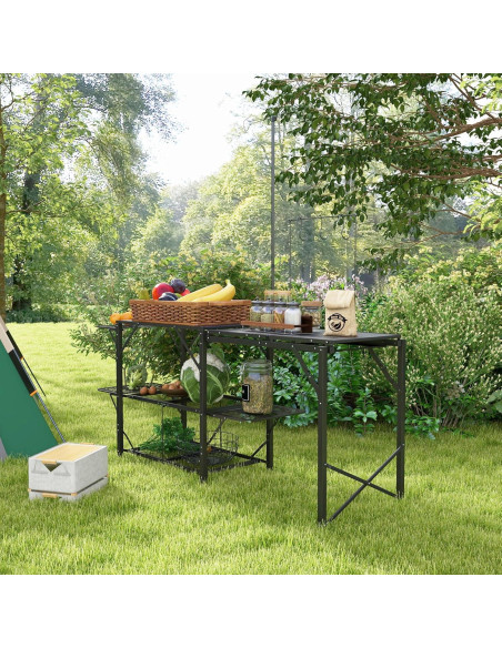 Mesa de Cocina Plegable Genérico para Camping con Estantes y Soporte de Luz Mesa de Cocina Plegable Genérico para Camping con Estantes y Soporte de Luz