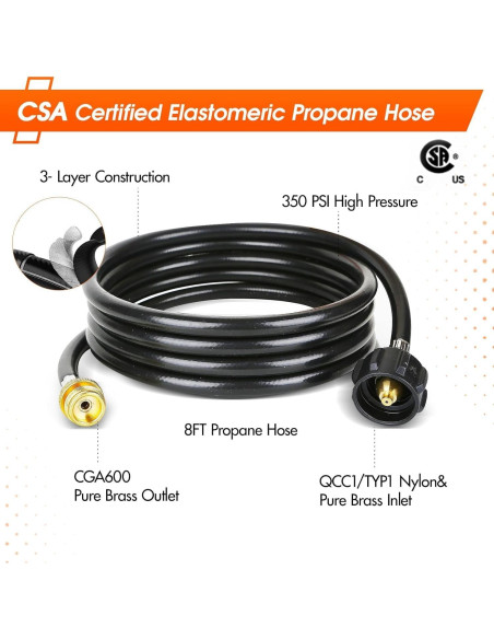 Manguera Adaptadora de Propano GASPOWOR 2.44m para Grill