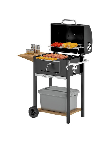 Parrilla BBQ de Carbón Outsunny Portátil con Mesa Lateral