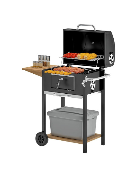 Parrilla BBQ de Carbón Outsunny Portátil con Mesa Lateral