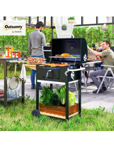 Parrilla BBQ de Carbón Outsunny Portátil con Mesa Lateral 2
