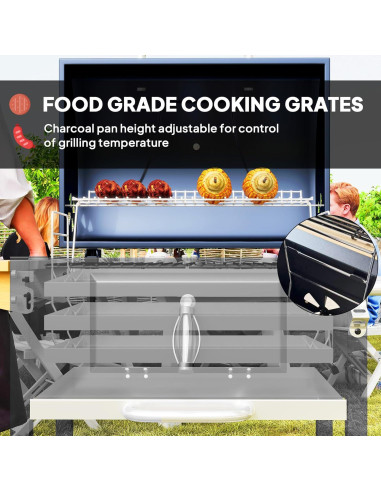 Parrilla BBQ de Carbón Outsunny Portátil con Mesa Lateral