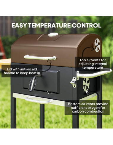 Parrilla BBQ de Carbón Outsunny Portátil con Mesa Lateral