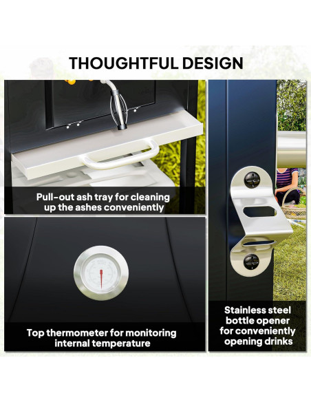 Parrilla BBQ de Carbón Outsunny Portátil con Mesa Lateral