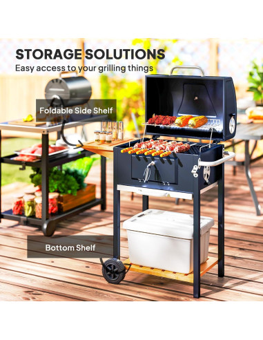 Parrilla BBQ de Carbón Outsunny Portátil con Mesa Lateral
