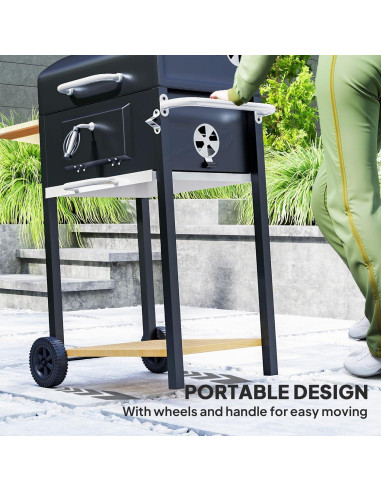 Parrilla BBQ de Carbón Outsunny Portátil con Mesa Lateral