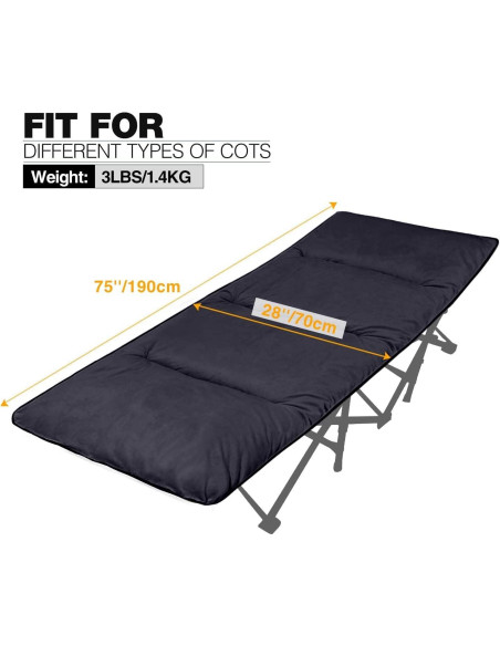 Almohadilla Plegable REDCAMP 190x76cm Terciopelo Negro 3.8cm