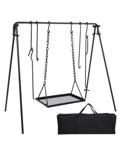 Soporte de Parrilla Plegable REDCAMP con Ganchos y Parrilla de Hierro