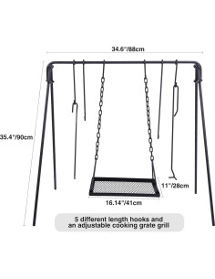 Soporte de Parrilla Plegable REDCAMP con Ganchos y Parrilla de Hierro 2