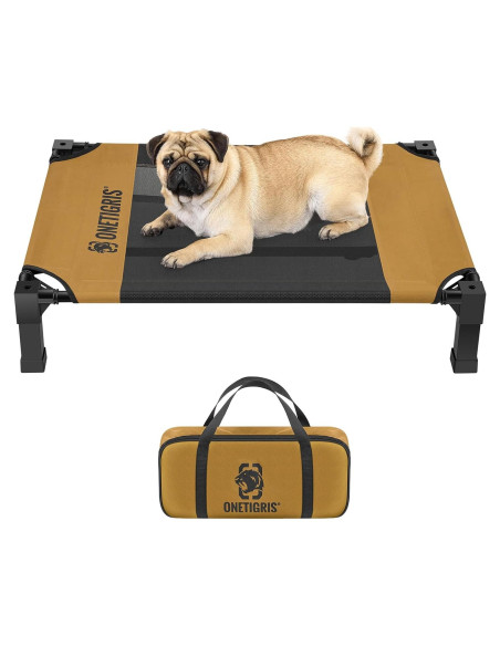 Cama Elevada para Perros OneTigris Pequeña Marrón con Malla Transpirable