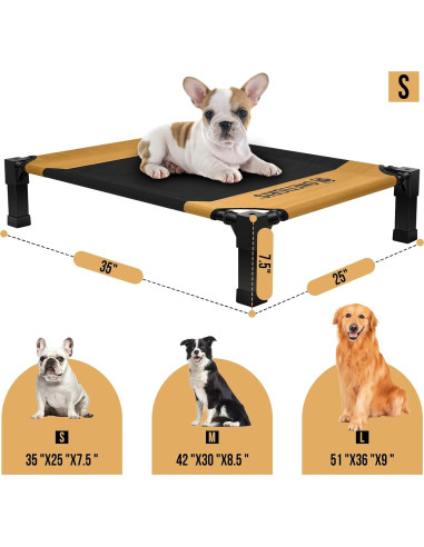 Cama Elevada para Perros OneTigris Pequeña Marrón con Malla Transpirable