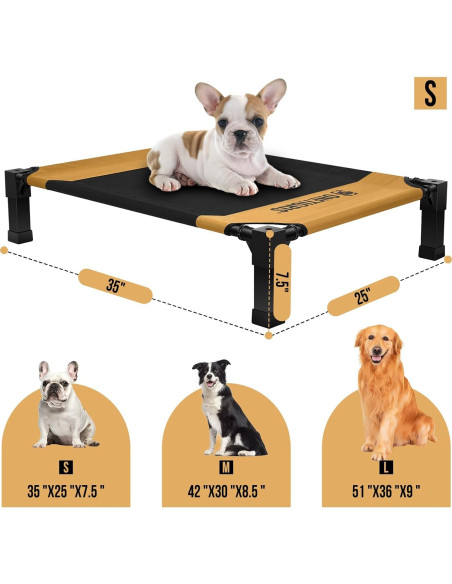Cama Elevada para Perros OneTigris Pequeña Marrón con Malla Transpirable