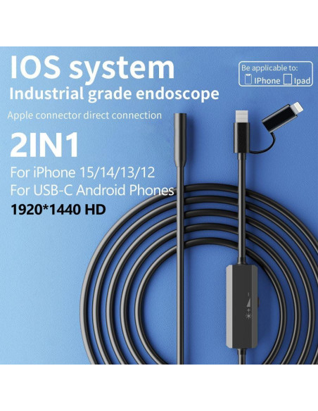 Cámara Endoscópica 2 en 1 Lukzaten 5M para iPhone y Android