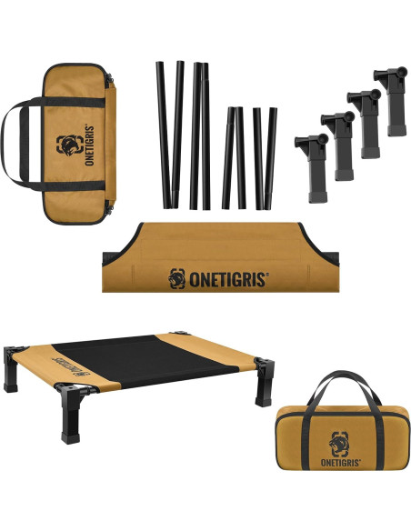 Cama Elevada para Perros OneTigris Pequeña Marrón con Malla Transpirable